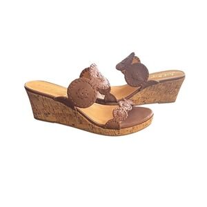 Jack Rogers Cognac Leather Cork Wedge Sandals PAB01 1218 Size 8.5M